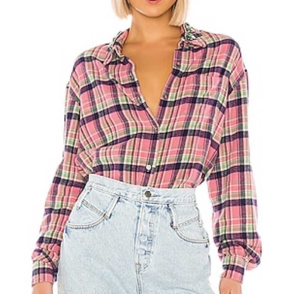 LE SUPERBE Rhinestone Collar Flannel Plaid Button Down Shirt | Cowgirl | Pink 2